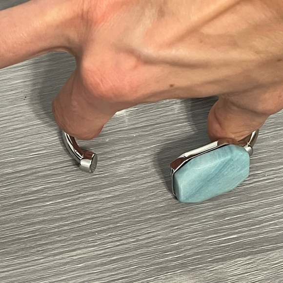 Silver Hinged Bangle Bracelet with Turquoise Stone, Boho - Picture 5 of 6